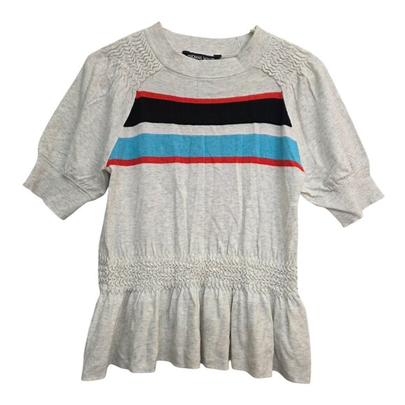 Thomas Wylde Shortsleeve Peplum Stripe Blouse Top Small - Picture 1 of 4